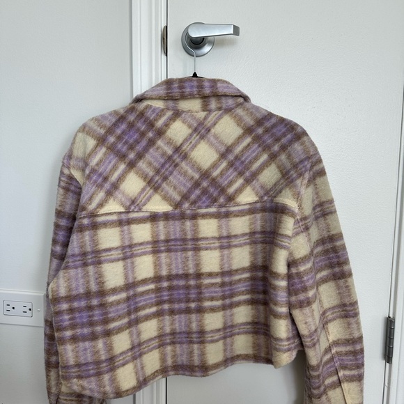 Zara Women's Plaid Cropped Jacket - Purple and Cream - Picture 3 of 3